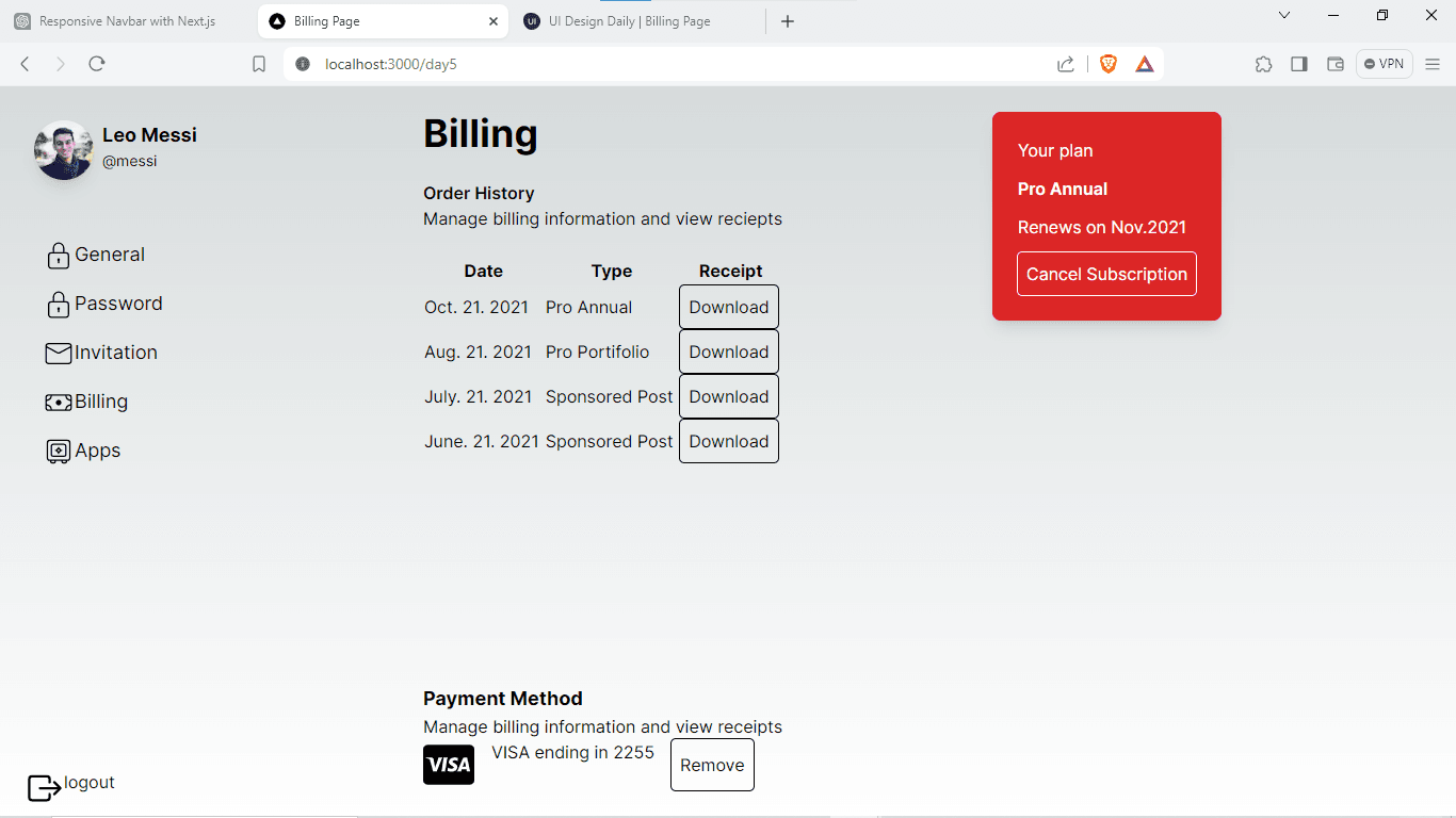 Billing Page